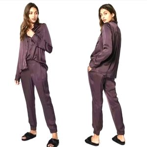 Young Fabulous & Broke Jensen Satin Jogger in Chocolate NWT XS